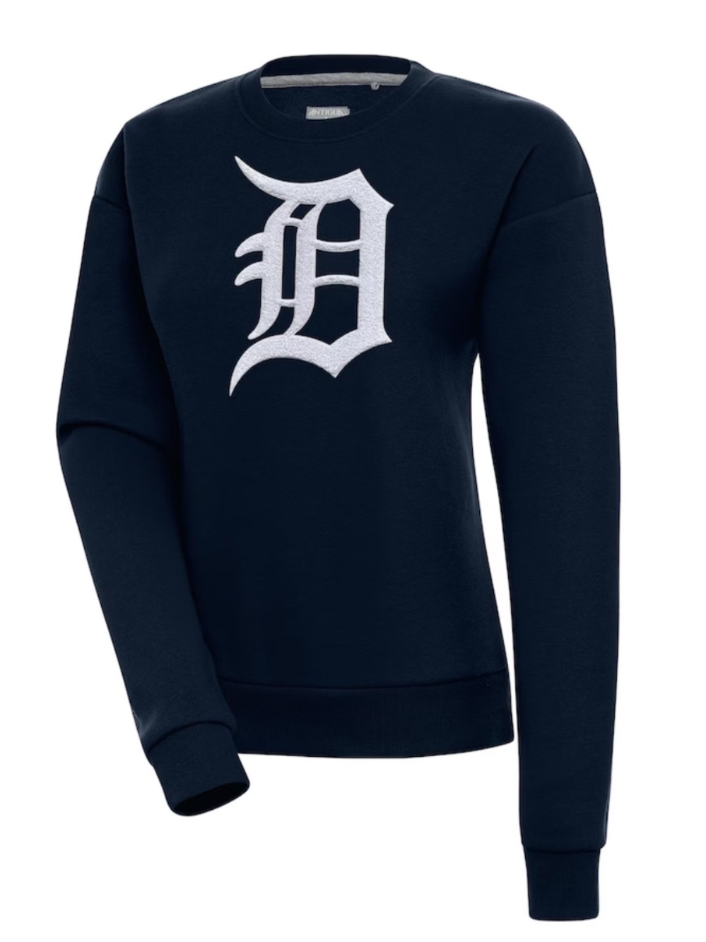 Detroit tigers Antigua women’s victory chenille pullover sweatshirt - navy